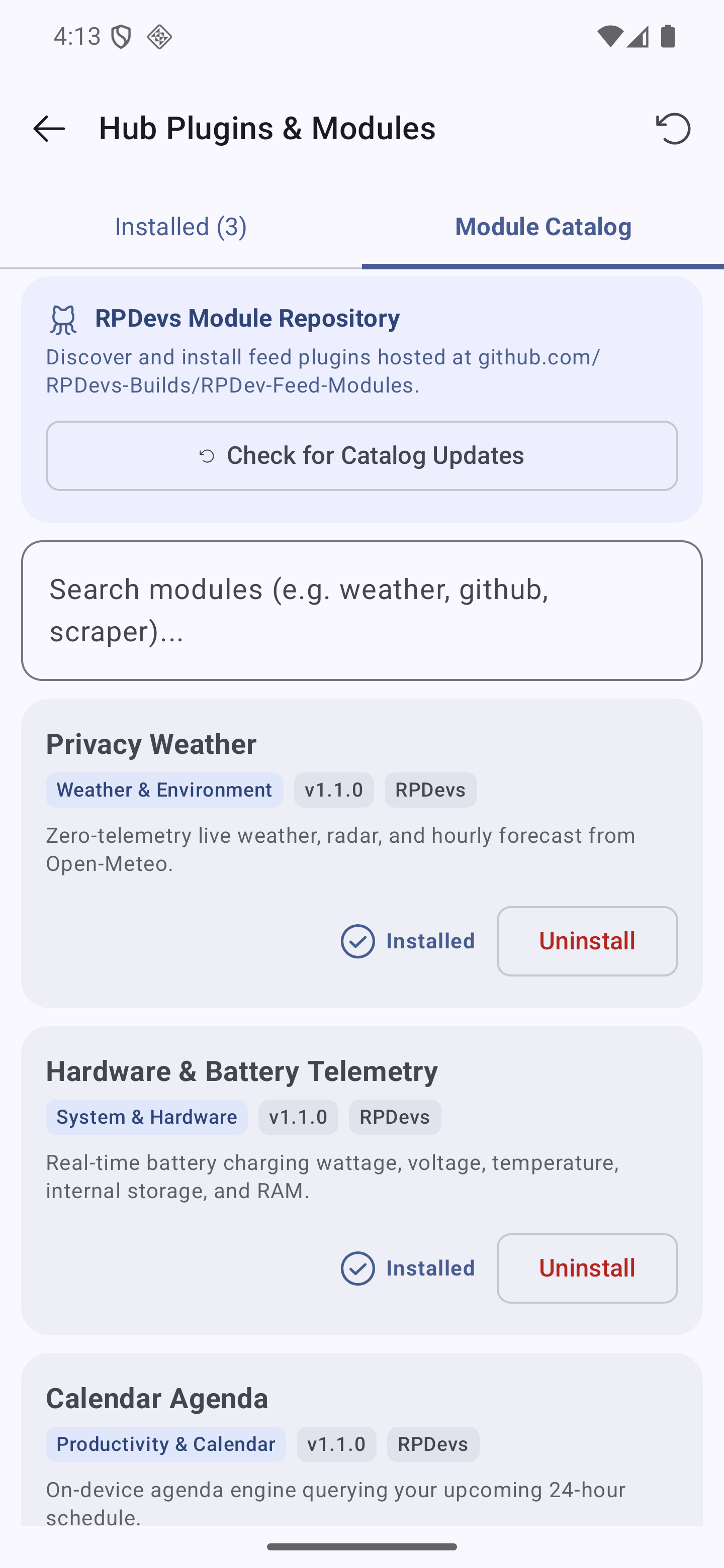 In-App Module Catalog